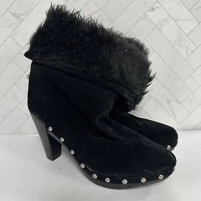 Michael Kors Black Fur Fold Over Suede High Heel Boots Sz 10 Mid Calf Length • $29.99