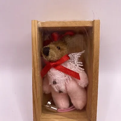 Department 56 Miniature 2  Teddy Bear Pink Soft Plush Jointed Display Box Clasp • $9.99