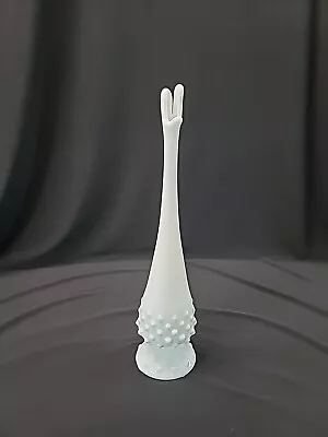 Vintage Fenton Art Glass Swung Glass Bud Vase Hobnail Milk Glass Pedistal 10.5  • $20