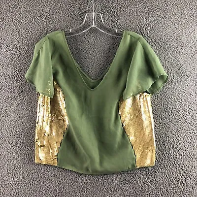 Womens M&S Limited Collection Size UK 12 Green Gold Sequin V Neck Party Blouse • £5.99