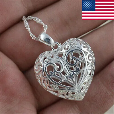 Fashion Pretty Heart 925 Silver Necklace Pendant Clavicle Women Jewelry Gift US • $1.86