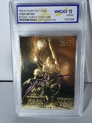 $0.99 • Buy 1996-97 KOBE BRYANT FLEER 23KT Gold ROOKIE Card Purple Auto Signature WCG PSA 10