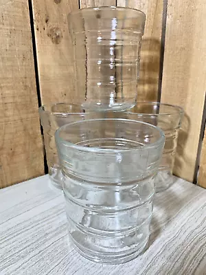 Vintage Set Of 4 Clear Jelly Jar Glass Ribbed Tumbler Barware Glasses 3 3/4  • $15.99