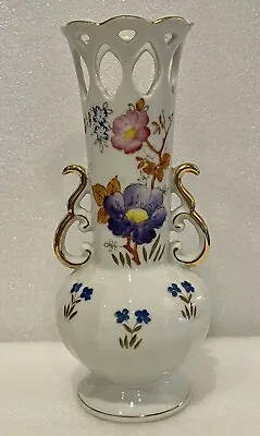 Vintage Handpainted Floral Gilded Double Handle Bud Vase Made In Occupied Japan • $18