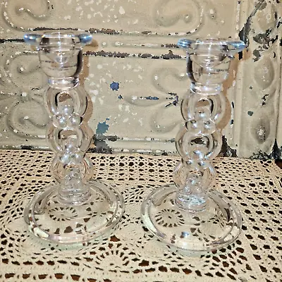 Vintage Pair Of Beautiful Braided Shannon Clear Lead Crystal Candle Holders • $33.50