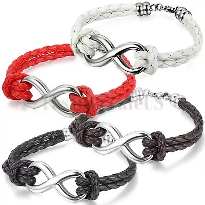 Charm Stylish Women's Men's Leather Bracelet Stainless Steel Love Infinity Cuff • $9.99