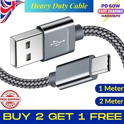 Heavy Duty Quick Fast Charge USB Type C Phone Charger Data Cable Lead 1M2M UK • £3.45