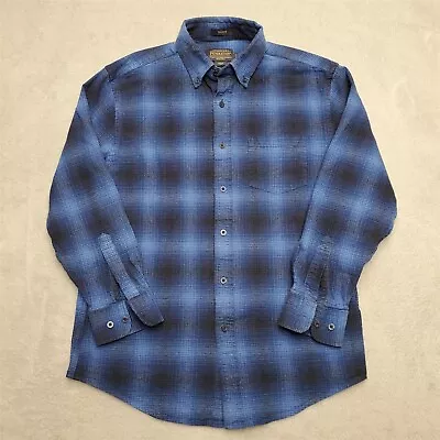 Pendleton Shirt Mens Medium Blue Shadow Plaid Mason Flannel Cotton Long Sleeve • $31.99