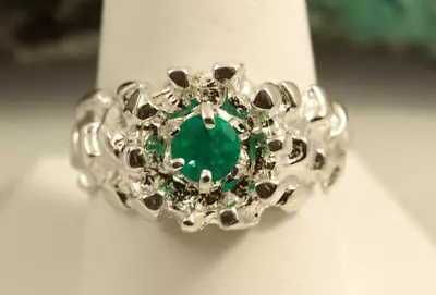 Men's Natural Colombian Fine Emerald Sterling Silver Nugget Ring Size 10 • $448