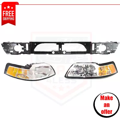 Header Panel And Headlights Set Of 3 Pc Right Left For 1999-2000 Ford Mustang • $204.74