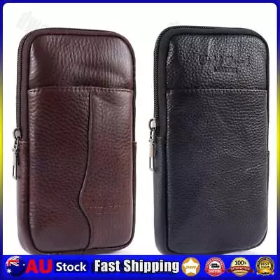 Men Vintage Pure Color Cowhide Small Purse Wallet Phone Bag Mini Fanny Packs • $9.95