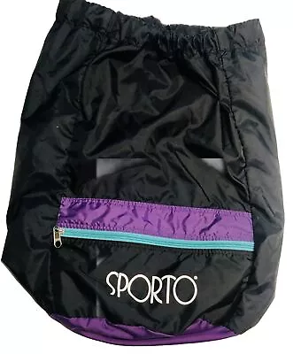 Retro 80s SPORTO Black Purple Nylon Travel Bag Sling Gym Shopper Backpack Tote • $23.08