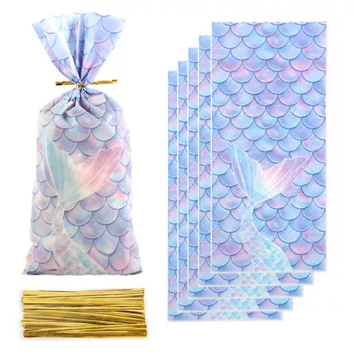 50Pcs Mermaid Party Gift Bag Biscuit Packing Bag Mermaid Tail Scales Treat B ❤TH • $8.02