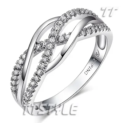 TTstyle Waved Clear CZ Micro Pave Wedding Band Ring Size 6-8 NEW Arrival • $10.88