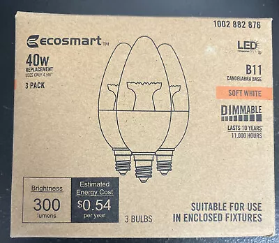 EcoSmart 40-Watt Equivalent B11 Dimmable LED Light Bulb In Soft White (3-Pack) • $19.98