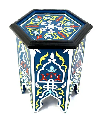 Moroccan Side Table Accent End Corner Piece Blue Authentic Painted Decor Size 1 • $149.99