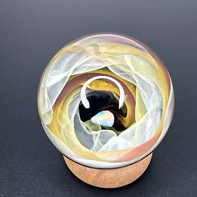 Contemporary Art Glass Marble 1.79  Wavy Vortex W/ Opal Fumed Boro Handmade MIB • $149.99