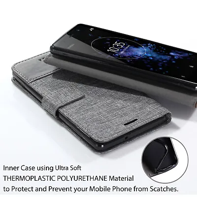 $10.98 • Buy Luxury Canvas Flip Wallet Satnd Phone Cover For Huawei Sony XZ1 XZ2 Compact XA2