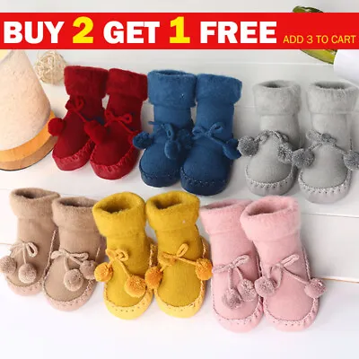 Kids Baby Girl Boy Toddler Anti-slip Slippers Socks Cotton Shoes Soft Warm Boots • £4.99