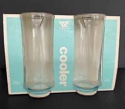 Vintage Set Of 4 Wheaton Cooler Fine Glassware16 Oz Transparent Blue Glasses • $10