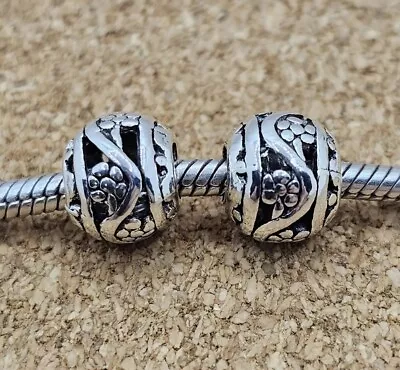 2 Authentic Small Daisy Flower Silver Spacer European Charm Beads   • $13