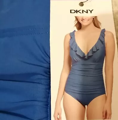 DKNY Women's Frill  One-Piece Swimsuit - Lapis 8 • £24.99