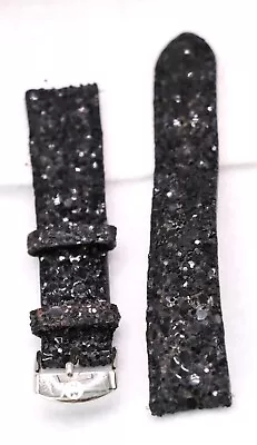 Michele Metallic Black Leather 2 Piece Watch Strap 18mm Good Condition • $19.99