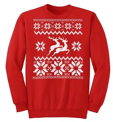 Adults Randy Reindeer Rudolph Fun Festive Red Unisex Xmas Christmas Jumper • £26.95
