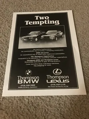 Vintage 1991 BMW & LEXUS THOMPSON LOCAL DEALERSHIP Print Ad REGIONAL RARE  • $6.99