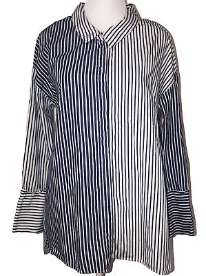 Zara Women’s Oversized Button Up Dress Shirt Blue White Mixed Striped M • $15