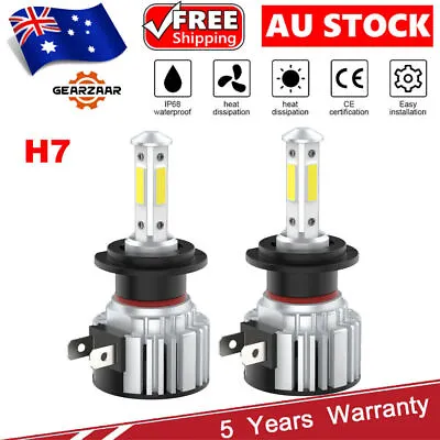 2x H7 LED Headlight Globes Kit White High Beam Low Beam Bulbs 100w 24000LM Set • $6.99