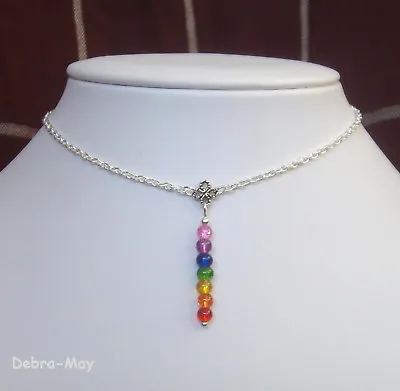 Rainbow Chakra Multi-Coloured Pendant Short Chain Choker Necklace In Gift Bag • £4.65