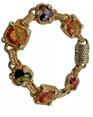 Vintage Gold Tone 7.5” Etruscan Bracelet With Magnetic Clasp Checkerboard Stones • $45