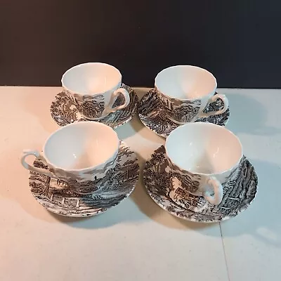 Antique Myott Royal Mail Staffordshire 4 Cups & Saucers Edgewood Pattern England • $29.14