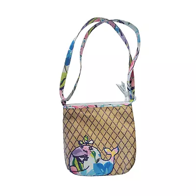 VERA BRADLEY Marian Floral Crossbody Applique Whale Beach Purse Straw Bag • $9.86