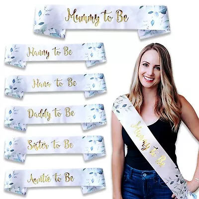 Gold Unisex Neutral Botanical Baby Shower Sashes Mummy To Be Mum Sister Sash • £3.99