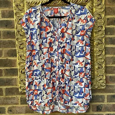 £6 • Buy Miss Captain Tortue Tunic Blouse Top 42 UK 14 Tie Waist Blue White Red Abstract