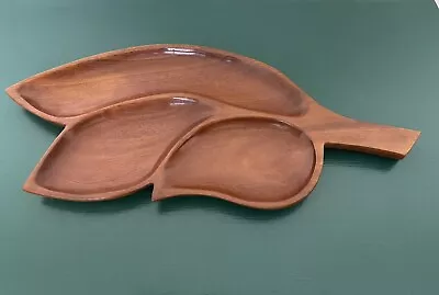 Vintage MCM Mahogany Wood Serving Tray  Serving Leaf Shape Platter Appetizer • $15