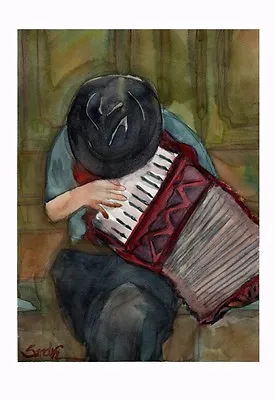 The Accordion Player   Art Print  Signed Limited Edition SandraWatercolors™ • $95