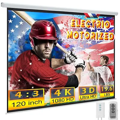 120Inch Motorized Projection Screen 4:3 4K 3D HD Electric Projector Screen • $249.99