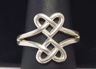 Sterling Celtic Two Hearts Ring Vintage Love Knot Entwined 925 Silver Size 8.25 • $24.95