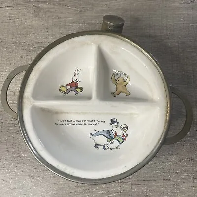 Vintage Baby Child's Food Divided Warming Plate Hot Water Geese Rabbit Bear • £14.25