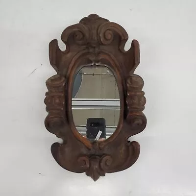 Vintage Mirror In Hand Carved Wooden Frame • $9.99