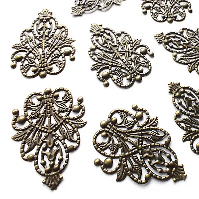 10 X Metal Leaf Ornate Shape Filigree Stamped Embellishments 48mm Bronze Tone • £1.95