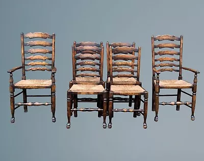 Set Of Six Oak Ladder Back Dining Chairs • £425