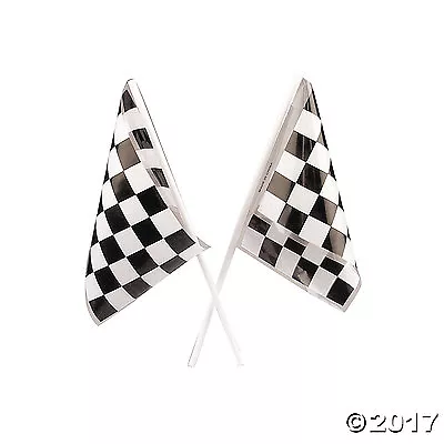 24 Party Favors RACING Nascar Race Car MINI Black White CHECKERED FLAGS • $8.99