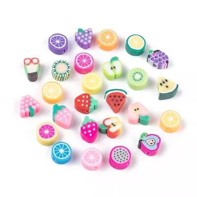 ❤ 50 Pcs - POLYMER CLAY FRUIT THEME BEADS - FLAT BACK - MIXED - No. 949 ❤ • £3.49