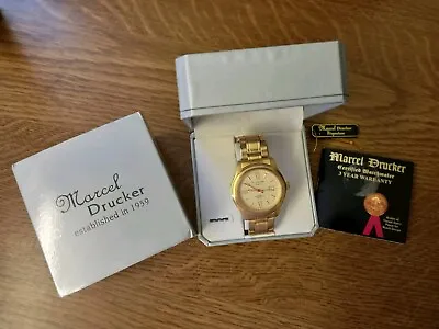 Mens Marcel Drucker Signature Gold Tone Bracelet Watch Date Display In Its Box • £10
