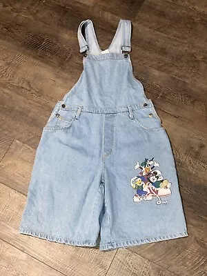 Mickey Mouse Bibs Denim Overall Shorts Womens Large Blue Stonewash Jerry-Leigh • $30