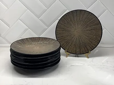 Set Of X7~GABBAY Starburst Salad Plates~8.5  Round Brown Ribbed ~Excellent • $45